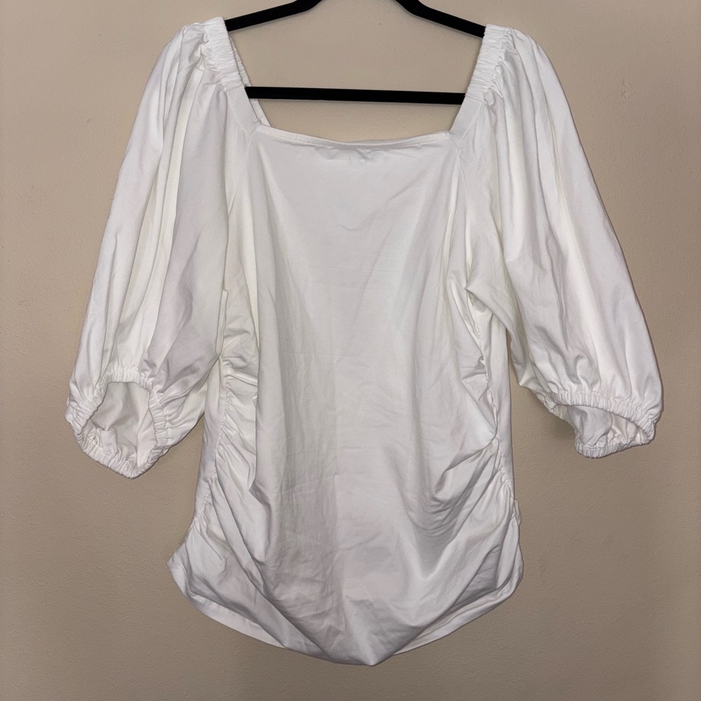 LOFT Square Neck Top Womens XXL Ivory Puff Sleeve Off the Shoulder